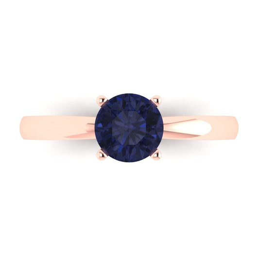 1 cttw Simulated Blue Sapphire Solitaire  Engagement Ring - Solid Rose Gold (VVS1, Round Cut,6.5mm)