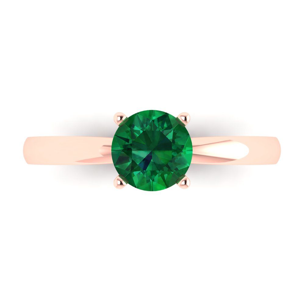 1 cttw Simulated Emerald Solitaire  Engagement Ring - Solid Gold (Round Cut,6.5mm)