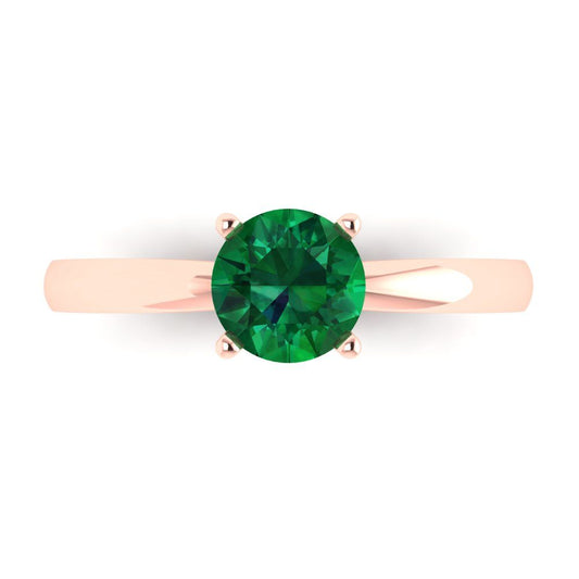 1 cttw Simulated Emerald Solitaire  Engagement Ring - Solid Rose Gold (VVS1, Round Cut,6.5mm)