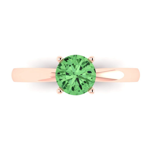 1 cttw Zirconia Simulated Green Diamond Solitaire  Engagement Ring - Solid Rose Gold (VVS1, Round Cut,6.5mm)