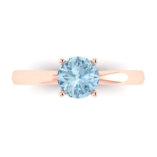 1 cttw Natural Swiss Blue Topaz Solitaire  Engagement Ring - Solid Rose Gold (VVS1, Round Cut,6.5mm)