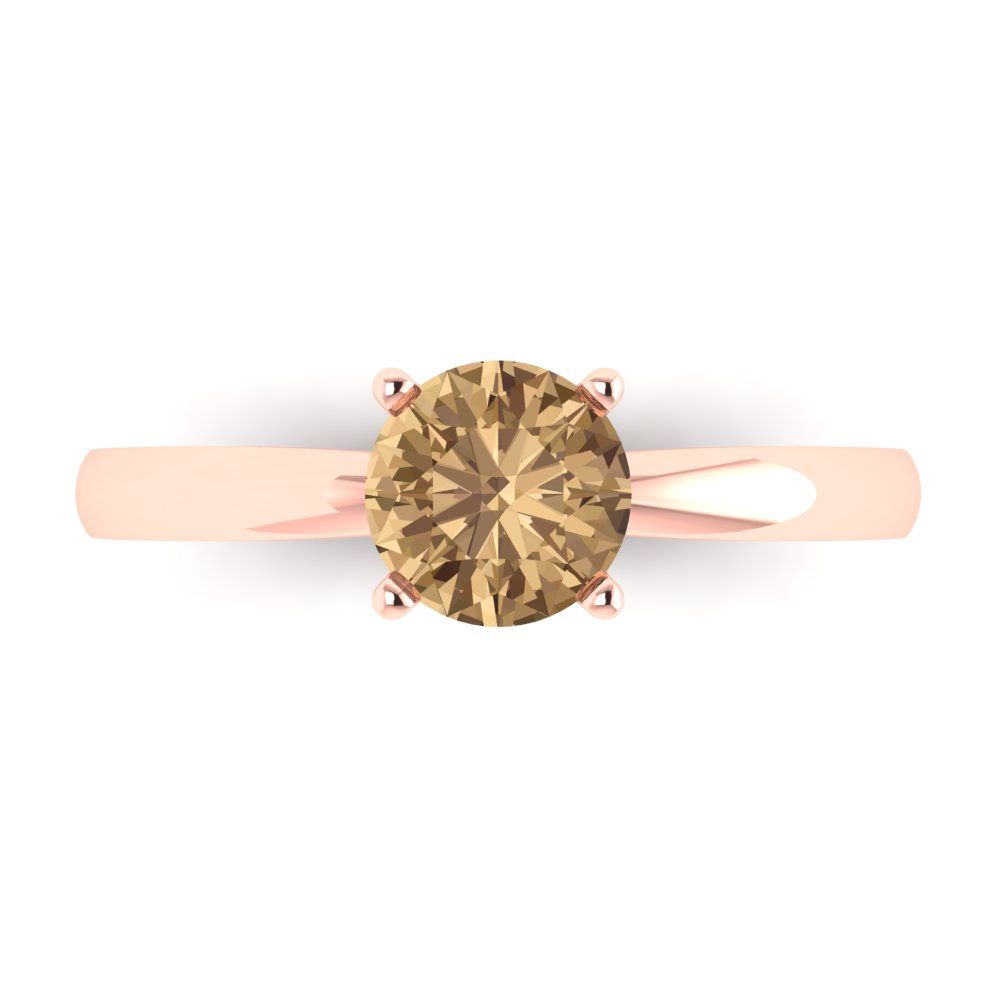 1 cttw Zirconia Simulated Champagne Diamond Solitaire  Engagement Ring - Solid Gold (VVS1, Round Cut,6.5mm)