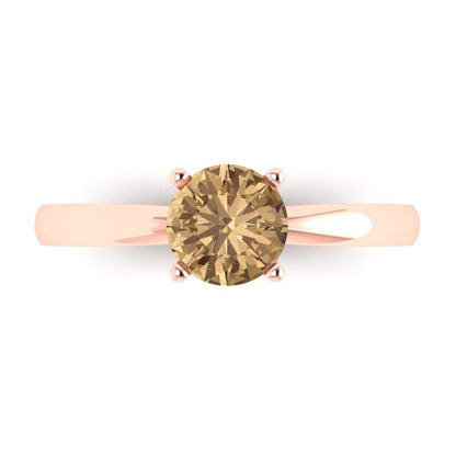 1 cttw Zirconia Simulated Champagne Diamond Solitaire  Engagement Ring - Solid Gold (VVS1, Round Cut,6.5mm)