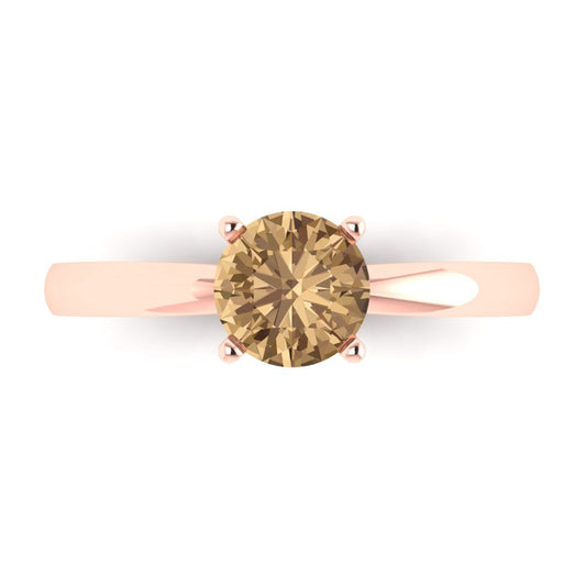 1 cttw Zirconia Simulated Champagne Diamond Solitaire  Engagement Ring - Solid Rose Gold (VVS1, Round Cut,6.5mm)