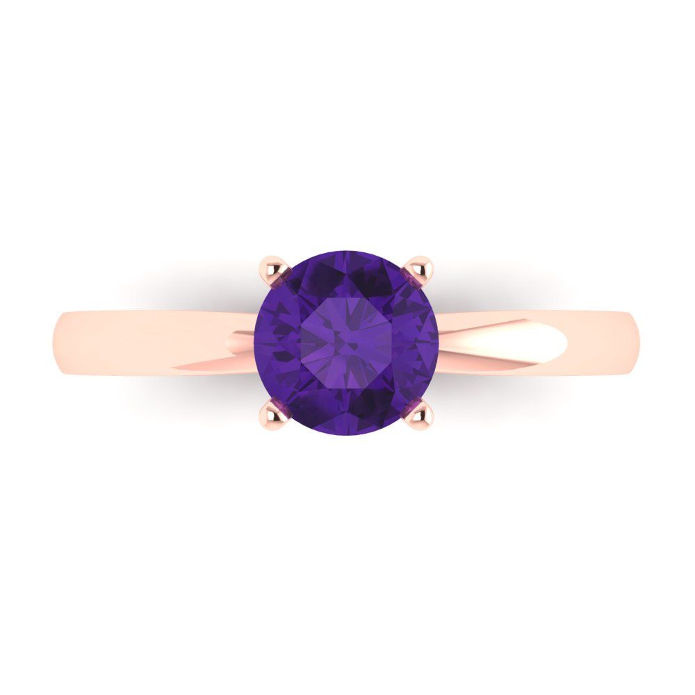 1 cttw Natural Amethyst Solitaire  Engagement Ring - Solid Gold (Round Cut,6.5mm)