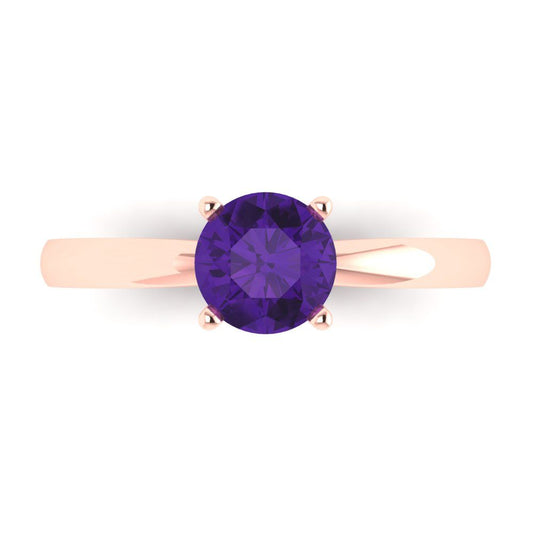 1 cttw Natural Amethyst Solitaire  Engagement Ring - Solid Rose Gold (VVS1, Round Cut,6.5mm)