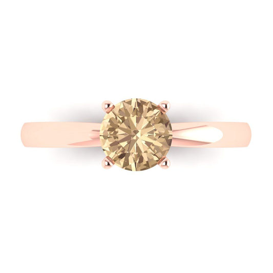 1 cttw Yellow Moissanite Solitaire  Engagement Ring - Solid Rose Gold (VVS1, Round Cut,6.5mm)