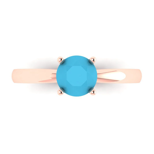 1 cttw Simulated Turquoise Solitaire  Engagement Ring - Solid Rose Gold (VVS1, Round Cut,6.5mm)
