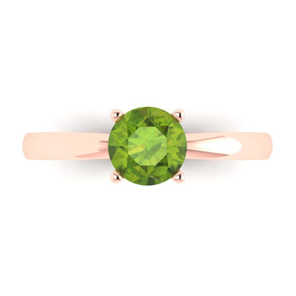 1 cttw Natural Peridot Solitaire  Engagement Ring - Solid Gold (Round Cut,6.5mm)