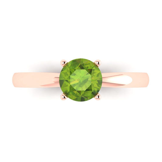 1 cttw Natural Peridot Solitaire  Engagement Ring - Solid Rose Gold (VVS1, Round Cut,6.5mm)