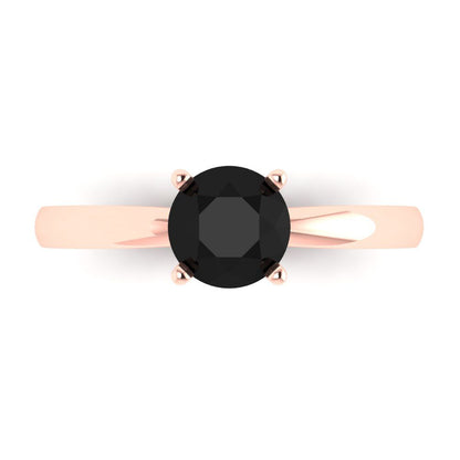 1 cttw Natural Onyx Solitaire  Engagement Ring - Solid Rose Gold (VVS1, Round Cut,6.5mm)