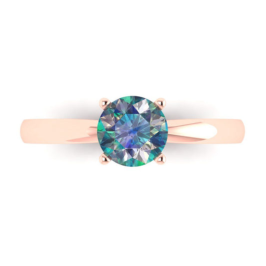 1 cttw Blue Moissanite Solitaire  Engagement Ring - Solid Rose Gold (VVS1, Round Cut,6.5mm)