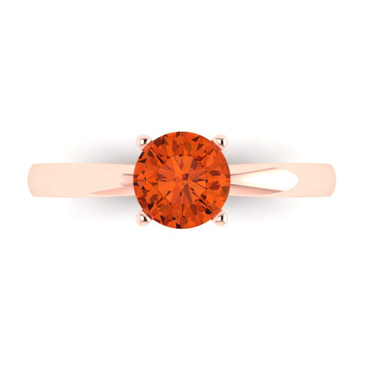 1 cttw Zirconia Simulated Red Diamond Solitaire  Engagement Ring - Solid Rose Gold (VVS1, Round Cut,6.5mm)