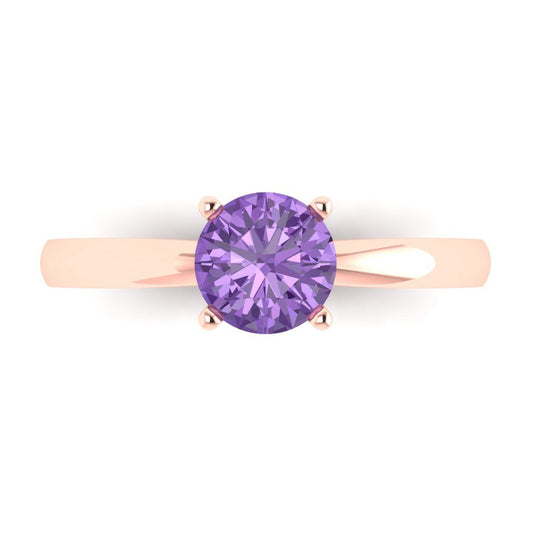 1 cttw Simulated Alexandrite Solitaire  Engagement Ring - Solid Rose Gold (VVS1, Round Cut,6.5mm)