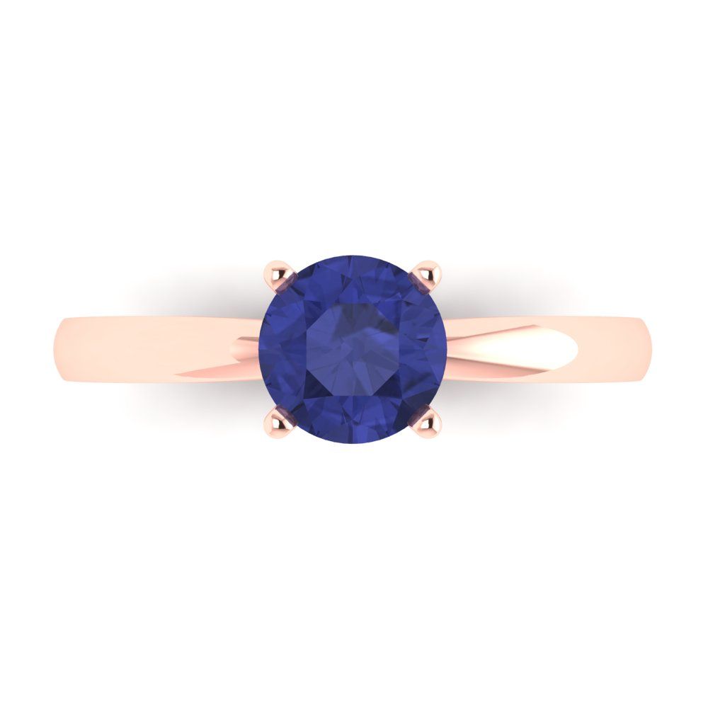1 cttw Simulated Tanzanite Solitaire  Engagement Ring - Solid Gold (Round Cut,6.5mm)