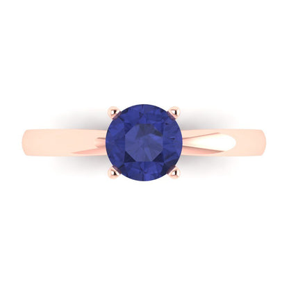 1 cttw Simulated Tanzanite Solitaire  Engagement Ring - Solid Gold (Round Cut,6.5mm)