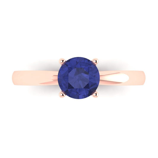 1 cttw Simulated Tanzanite Solitaire  Engagement Ring - Solid Rose Gold (VVS1, Round Cut,6.5mm)