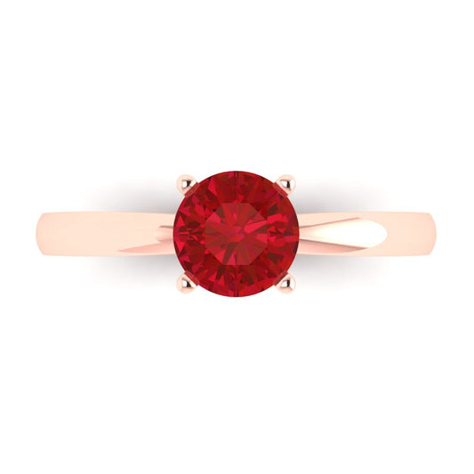 1 cttw Simulated Ruby Solitaire  Engagement Ring - Solid Rose Gold (VVS1, Round Cut,6.5mm)