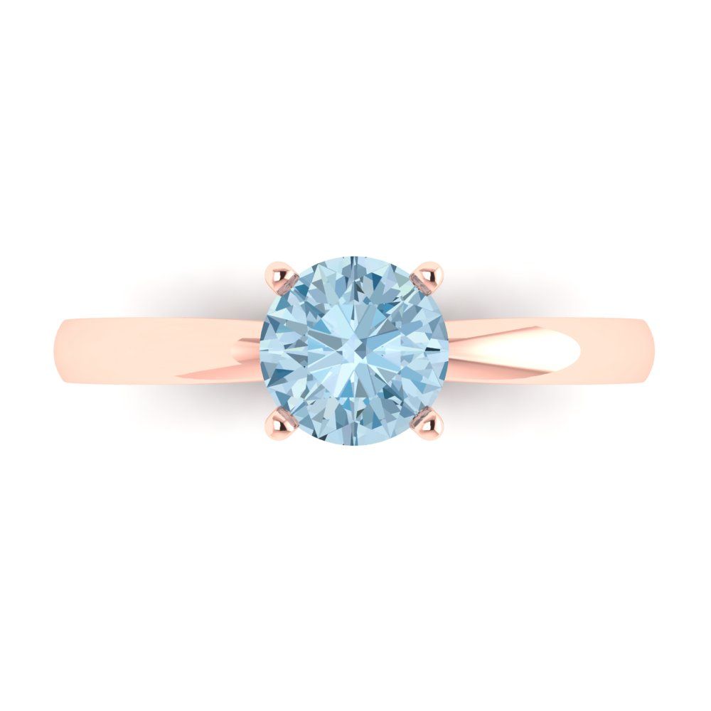 1 cttw Natural Aquamarine Solitaire  Engagement Ring - Solid Rose Gold (VVS1, Round Cut,6.5mm)