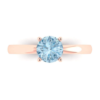 1 cttw Natural Aquamarine Solitaire  Engagement Ring - Solid Rose Gold (VVS1, Round Cut,6.5mm)