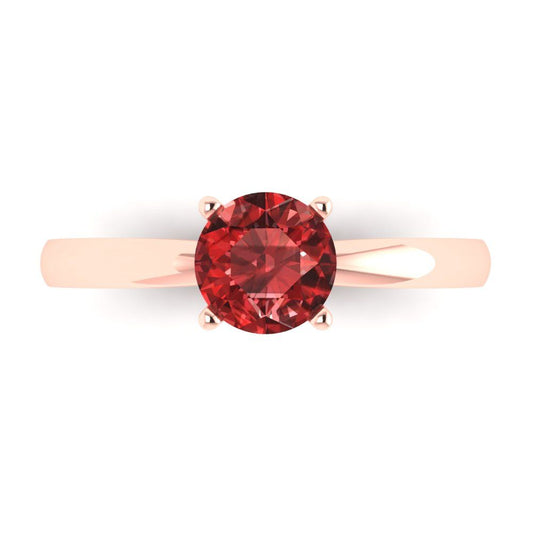 1 cttw Natural Garnet Solitaire  Engagement Ring - Solid Rose Gold (VVS1, Round Cut,6.5mm)