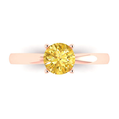 1 cttw Zirconia Simulated Yellow Diamond Solitaire  Engagement Ring - Solid Gold (VVS1, Round Cut,6.5mm)