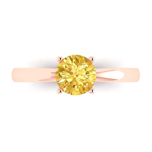 1 cttw Zirconia Simulated Yellow Diamond Solitaire  Engagement Ring - Solid Rose Gold (VVS1, Round Cut,6.5mm)
