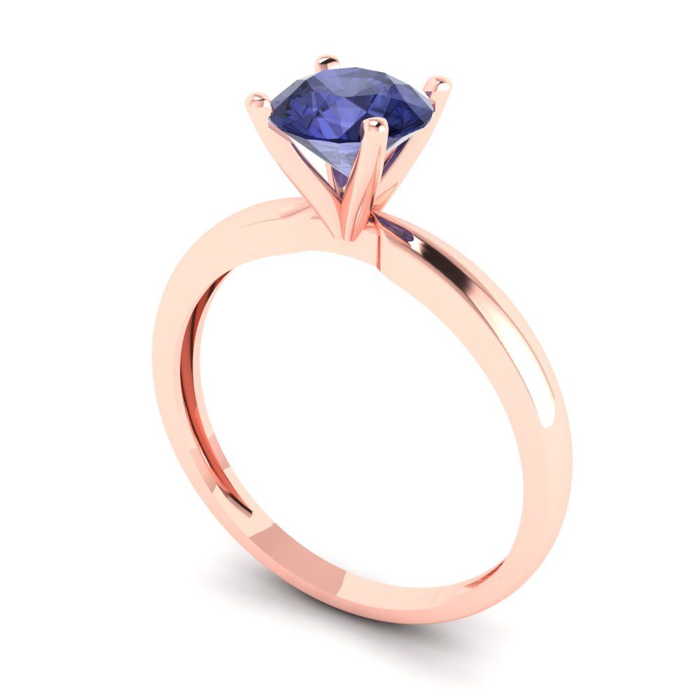 1 cttw Simulated Tanzanite Solitaire  Engagement Ring - Solid Gold (Round Cut,6.5mm)