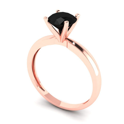 1 cttw Natural Onyx Solitaire  Engagement Ring - Solid Rose Gold (VVS1, Round Cut,6.5mm)