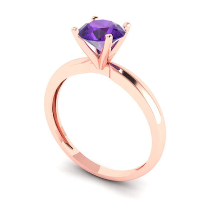 1 cttw Natural Amethyst Solitaire  Engagement Ring - Solid Gold (Round Cut,6.5mm)