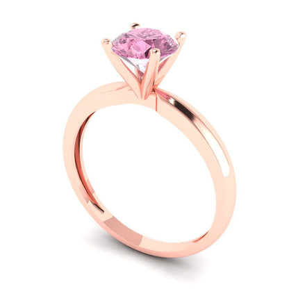 1 cttw Zirconia Simulated Pink Diamond Solitaire  Engagement Ring - Solid Gold (VVS1, Round Cut,6.5mm)