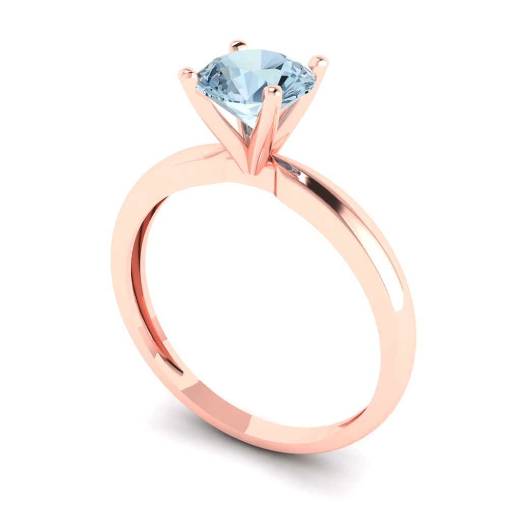 1 cttw Natural Aquamarine Solitaire  Engagement Ring - Solid Rose Gold (VVS1, Round Cut,6.5mm)