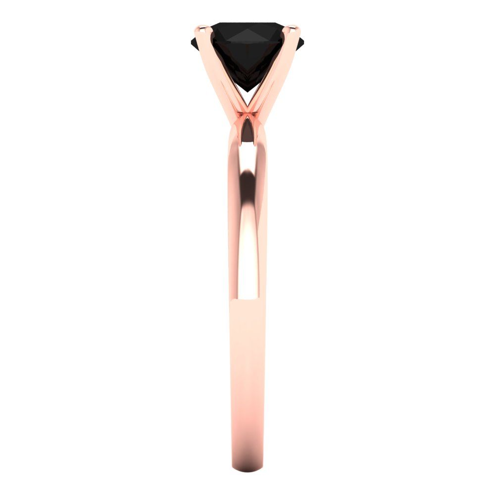 1 cttw Natural Onyx Solitaire  Engagement Ring - Solid Rose Gold (VVS1, Round Cut,6.5mm)