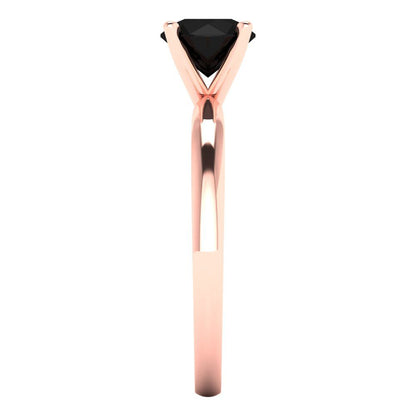 1 cttw Natural Onyx Solitaire  Engagement Ring - Solid Rose Gold (VVS1, Round Cut,6.5mm)