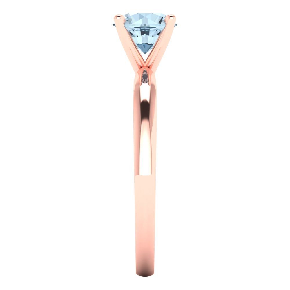 1 cttw Natural Aquamarine Solitaire  Engagement Ring - Solid Rose Gold (VVS1, Round Cut,6.5mm)