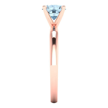 1 cttw Natural Aquamarine Solitaire  Engagement Ring - Solid Rose Gold (VVS1, Round Cut,6.5mm)
