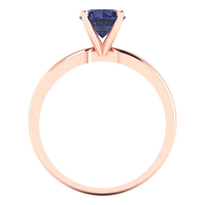 1 cttw Simulated Blue Sapphire Solitaire  Engagement Ring - Solid Gold (Round Cut,6.5mm)