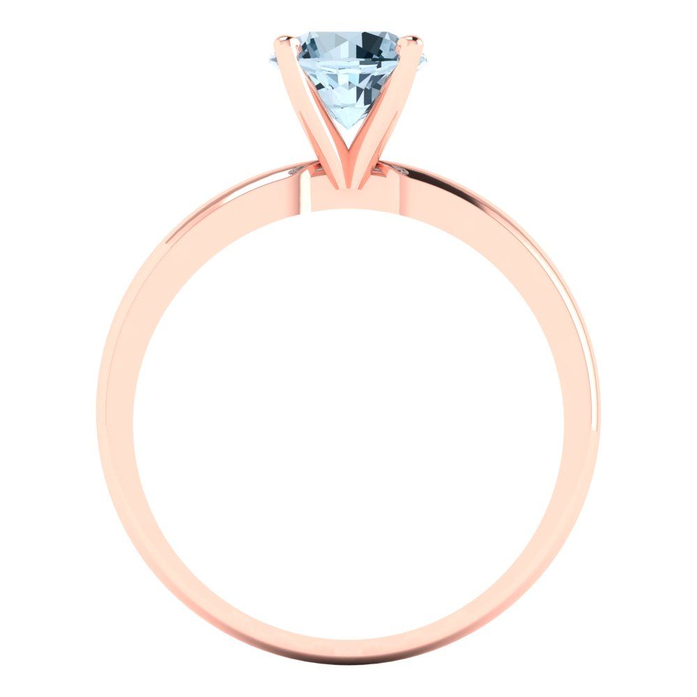 1 cttw Natural Aquamarine Solitaire  Engagement Ring - Solid Rose Gold (VVS1, Round Cut,6.5mm)