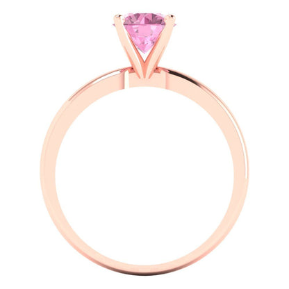 1 cttw Zirconia Simulated Pink Diamond Solitaire  Engagement Ring - Solid Gold (VVS1, Round Cut,6.5mm)
