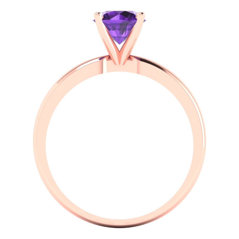 1 cttw Natural Amethyst Solitaire  Engagement Ring - Solid Gold (Round Cut,6.5mm)