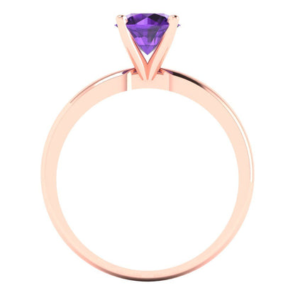 1 cttw Natural Amethyst Solitaire  Engagement Ring - Solid Gold (Round Cut,6.5mm)