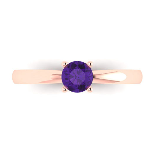 0.5 cttw Natural Amethyst Solitaire  Engagement Ring - Solid Rose Gold (VVS1, Round Cut,5.0mm)