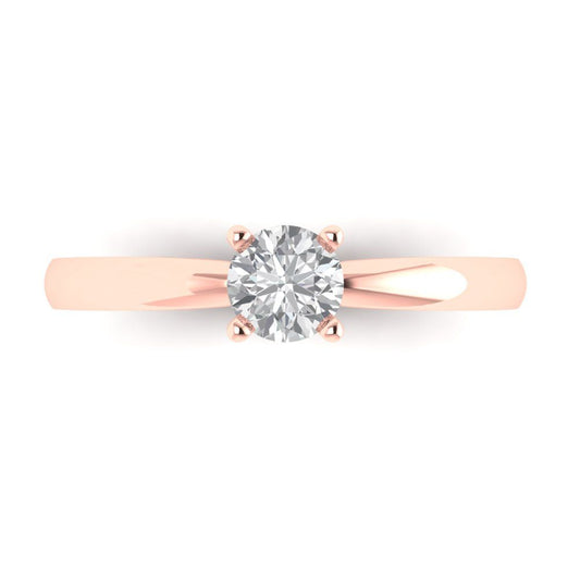 0.5 cttw White Sapphire Solitaire  Engagement Ring - Solid Rose Gold (VVS1, Round Cut,5.0mm)
