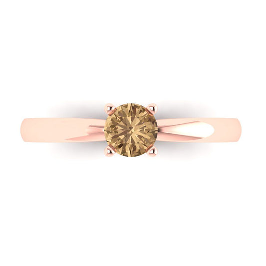 0.5 cttw Zirconia Simulated Champagne Diamond Solitaire  Engagement Ring - Solid Rose Gold (VVS1, Round Cut,5.0mm)