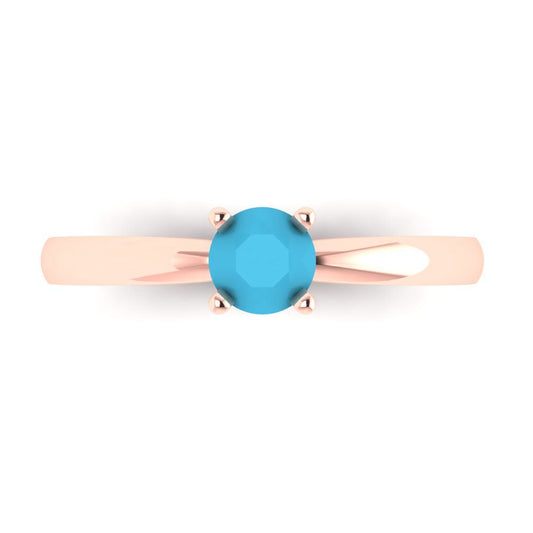 0.5 cttw Simulated Turquoise Solitaire  Engagement Ring - Solid Rose Gold (VVS1, Round Cut,5.0mm)