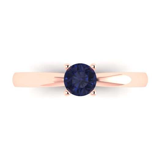0.5 cttw Simulated Blue Sapphire Solitaire  Engagement Ring - Solid Rose Gold (VVS1, Round Cut,5.0mm)