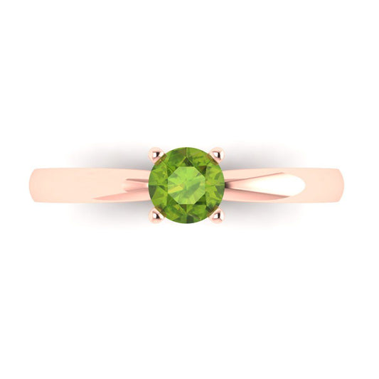 0.5 cttw Natural Peridot Solitaire  Engagement Ring - Solid Rose Gold (VVS1, Round Cut,5.0mm)