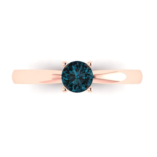 0.5 cttw Natural London Blue Topaz Solitaire  Engagement Ring - Solid Rose Gold (VVS1, Round Cut,5.0mm)