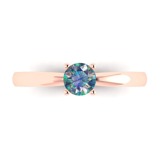 0.5 cttw Blue Moissanite Solitaire  Engagement Ring - Solid Rose Gold (VVS1, Round Cut,5.0mm)