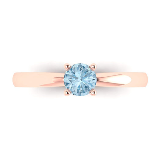 0.5 cttw Natural Aquamarine Solitaire  Engagement Ring - Solid Rose Gold (VVS1, Round Cut,5.0mm)